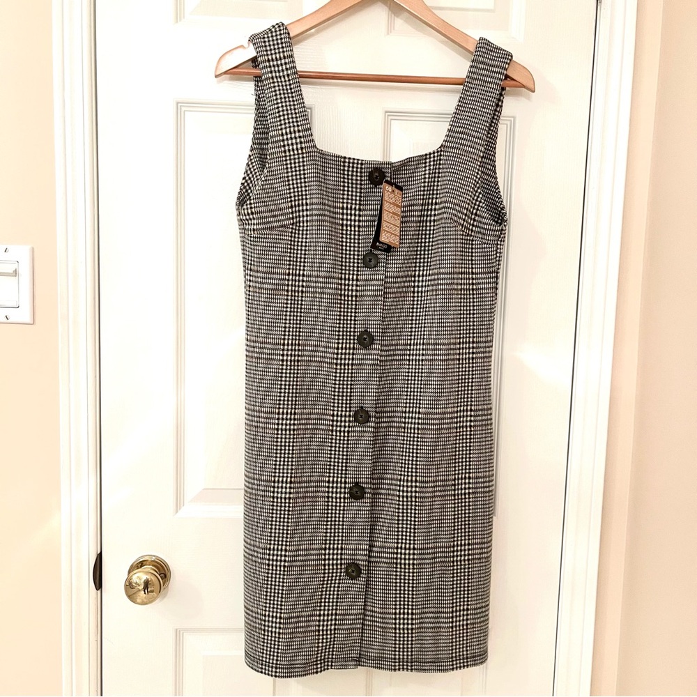 Mango Plaid Pinafore Mini Dress Size 8 NWT